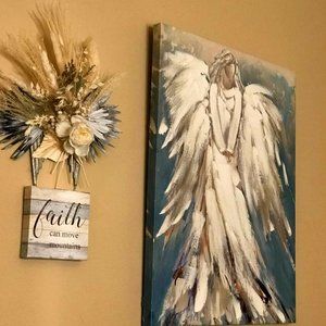 Dried FLORAL DECOR WALL HANGING, Fan Angel Wings Design FLOWERS ONLY Grey-White